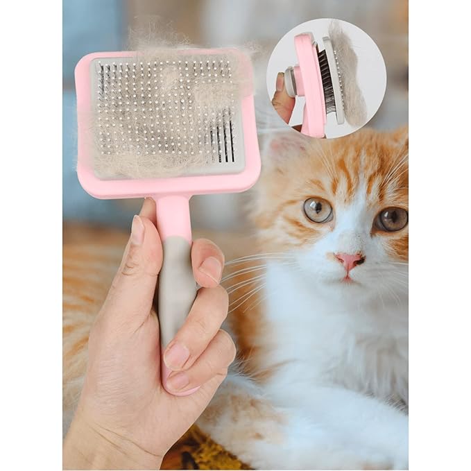 IOO Grooming Brush For Cat And Dog, Self Cleaning Slicker Brushes For Pet, Pet Grooming Brush Can Gently Removes Loose Undercoat, Mats Tangled Hair Slicker Brush for Pet Massage Cleaning (green)