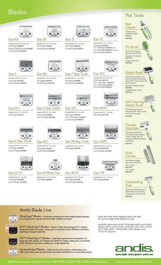 Andis 64340 Carbon-Infused Steel UltraEdge Super Blocking Large Animal Clipper Blade, Blocking, Stainless Steel