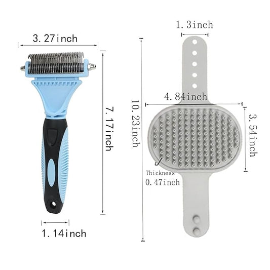 Pet Dematting Comb - 2 Sided Undercoat Rake for Cats & Dogs - Safe Grooming Tool for Easy Mats & Tangles Removing - Medium and Long Haired Cats Dogs Brush for Shedding.(Blue)