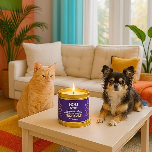 HOLI Pet Odor Eliminator Candle – Tropicale Scent – All Natural Soy Wax, Paraben & Phthalate Free, Pet Safe, Long-Lasting 60-Hour Burn, Non-Toxic & Plastic-Free Air Freshener for Home