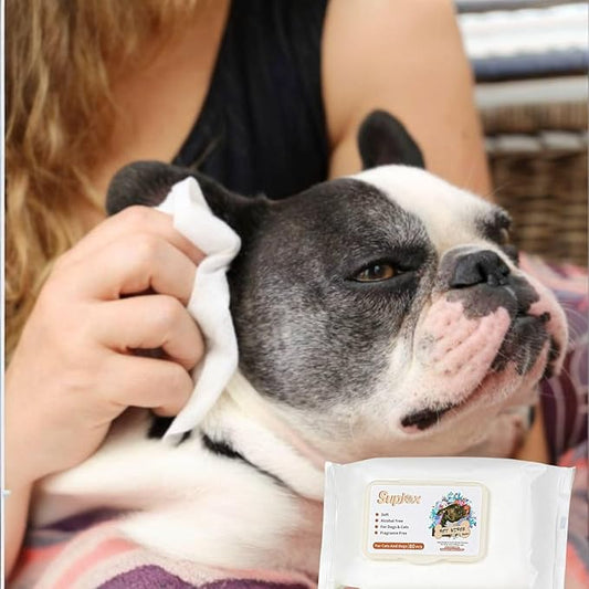 Dog Cleaning and Grooming Wipes for Paws, Butt and face & Cats, Soft Cleaning and deodorizing, no Fragrance, 80 Count for Allergies and Itches.
