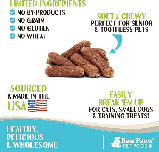 Raw Paws Grain-Free Soft Sausage Treats for Dogs & Cats - Beef Recipe, 6-oz - Beef Sausage Dog Treats, USA Real Beef Dog Treats – Grain-Free Cat Sausage Links, Dog Sausage Links - Puppy Sausage Treats