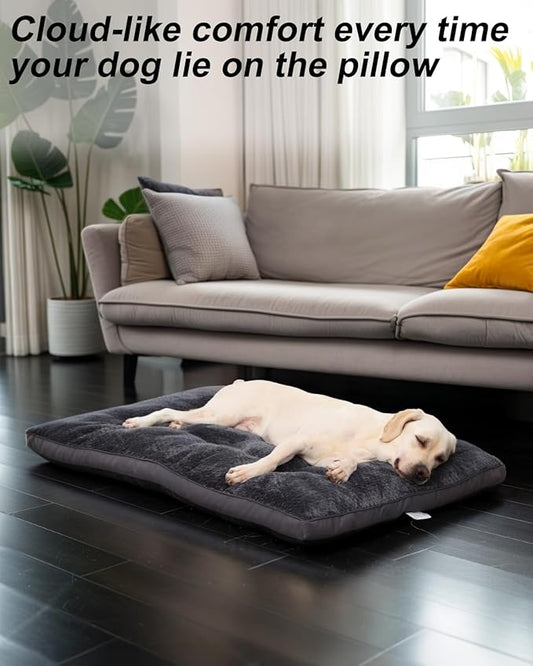 Dog Bed, Washable Cozy Plush Dog Crate Beds, Soft Comfy Kennel Pad Anti Slip Pet Sleeping Mat for Large, Jumbo, Medium, Small Dogs Breeds (41.0 L x 27.0 W x 1.5 Th Inches, Dark Grey)