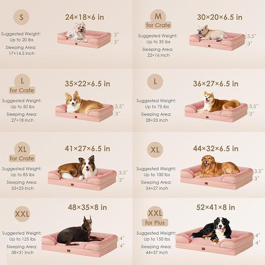 EHEYCIGA Orthopedic XL Dog Beds, Waterproof Memory Foam Dog Bed for Extra Large Dogs, Non-Slip Bottom and Egg-Crate Foam Big Dog Couch Bed with Washable Removable Cover, Dusty Pink