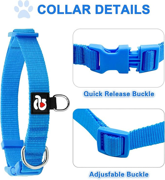 azuza 3 Pack Dog Collars Comfortable and Adjustable Nylon Dog Collars for for Small Dogs, S (11-16inch),Green, Blue and Royal Blue