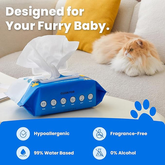 Unscented Pet Grooming Wipes for Dogs & Cats - 300 Count Dog Wipes for Cleaning Paws, Body, and Butt, Thick, Soft & Hypoallergenic