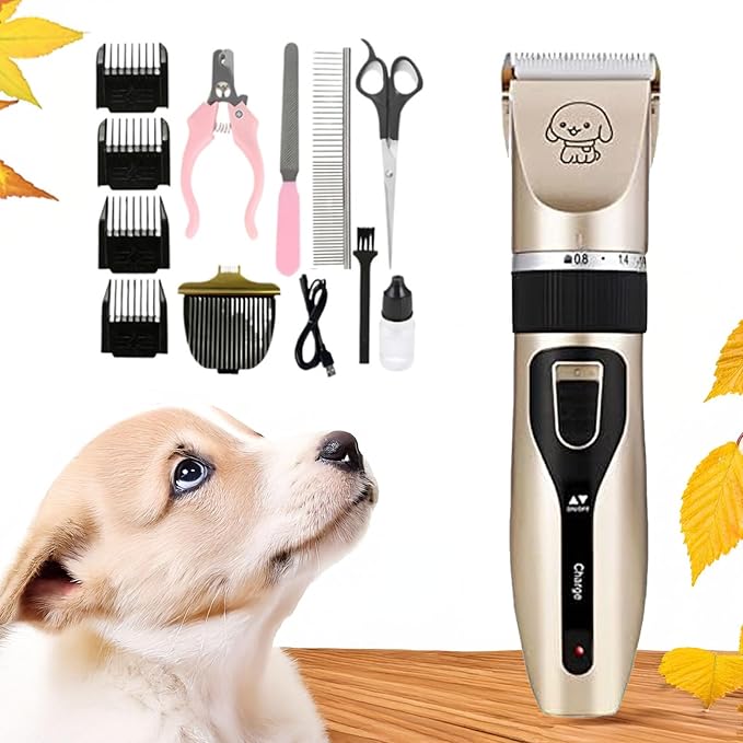 Grooming Kit Clippers,Low Noise,Dog Shaver Cordless Electric Quiet Hair Clipper Set for Dog Cats Pets(Gold)