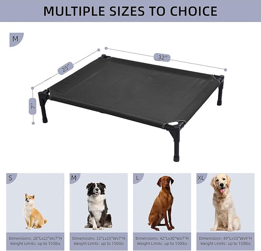 pettycare Elevated Outdoor Dog Bed - Dog Cots beds for Medium Dogs, Heavy Duty Raised Dog Bed Waterproof, Cooling Elevated Dog Bed with Washable Teslin Mesh, Durable, Non Slip, 32 Inches, Black