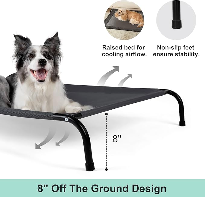 Cooling Elevated Dog Bed Cot for Large Dogs, Outdoor Raised Dog Bed with Washable Breathable Mesh, Durable Pet Hammock with Non Slip Feet, Grey, 49 inches