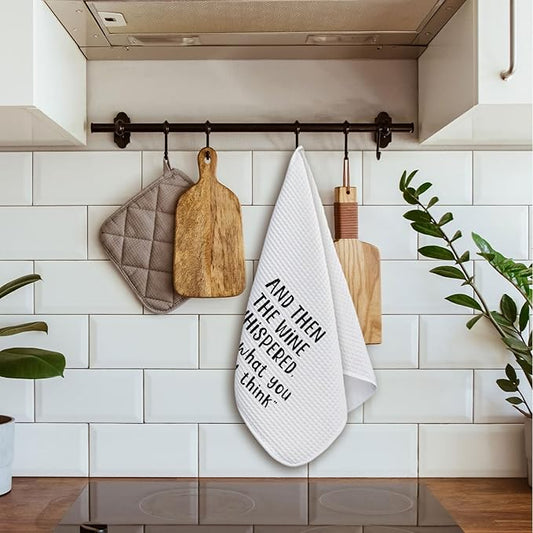 Funny Wine Kitchen Towels, Gifts for Wines Lovers Women Dish Hand Towels for Kitchen Bar Cart, and Then The Wine Whispered Decorative Bar Towels for Bartender, 16x34 Inch