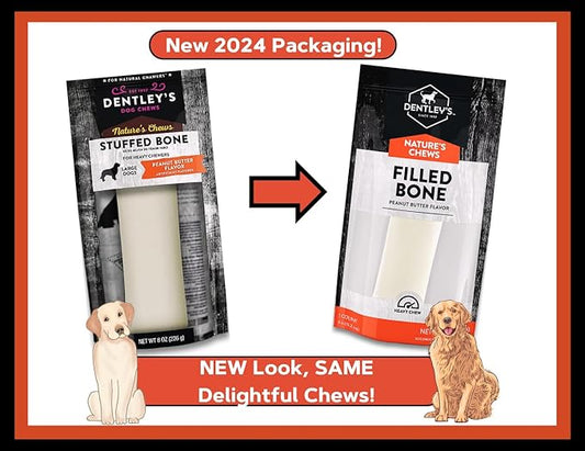 Filled Dog Bones Bundles for Large Dogs, Large Stuffed Femur Bone Bundle with 1 Dog Waste Roll, Long-Lasting Dental Treats for Aggressive Chewers (Peanut Butter)
