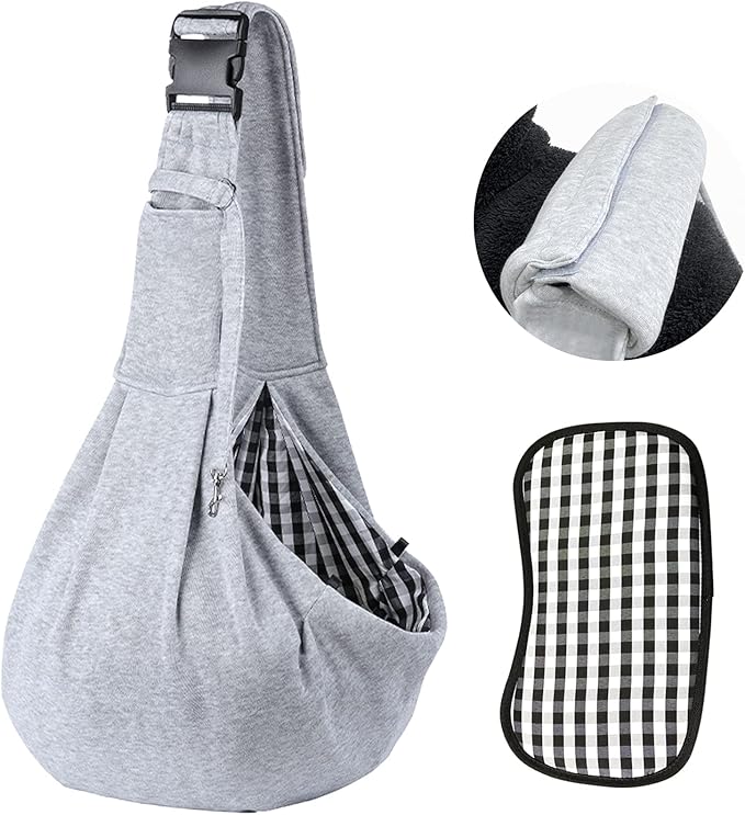 Kanemc Dog Sling Carrier for Small Dogs Cat Puppy Pets Up to 16.5lbs, Comfy Hard Bottom Support, Adjustable Padded Shoulder Strap, Hands-Free Dog Carrier Sling Bag for Outdoor Travel