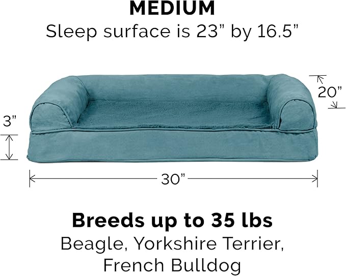 Furhaven Orthopedic Dog Bed for Medium/Small Dogs w/ Removable Bolsters & Washable Cover, For Dogs Up to 35 lbs - Plush & Suede Sofa - Deep Pool, Medium