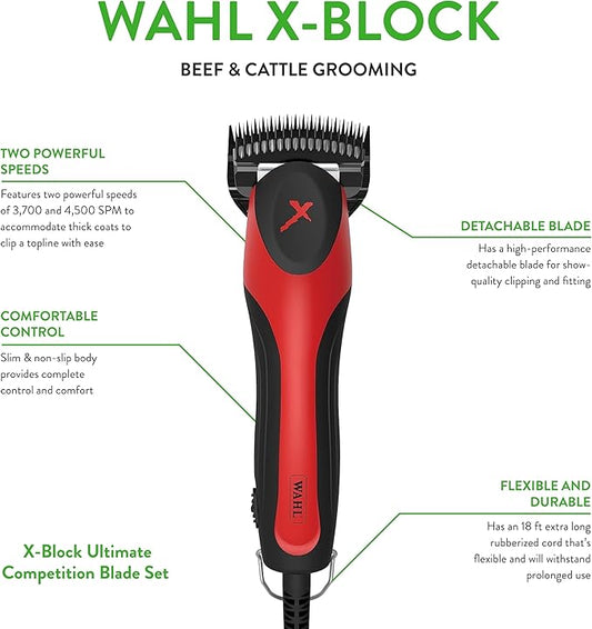 Wahl Professional Animal X-Block 2-Speed High Speed Cattle Fitting Clipper Kit, Red (#9597), 3.06LB (9597.0)