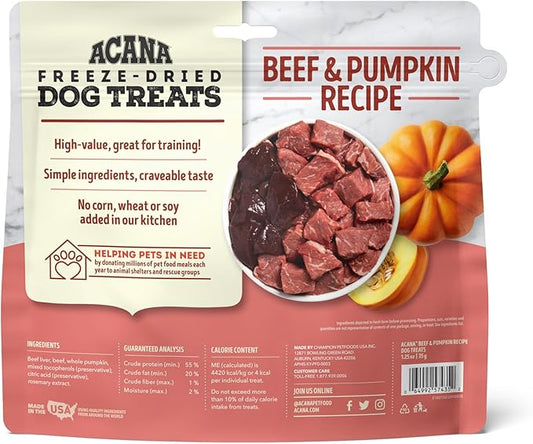 Singles Freeze Dried Dog Treats, Limited Ingredient Grain Free Beef & Pumpkin Recipe, 1.25oz