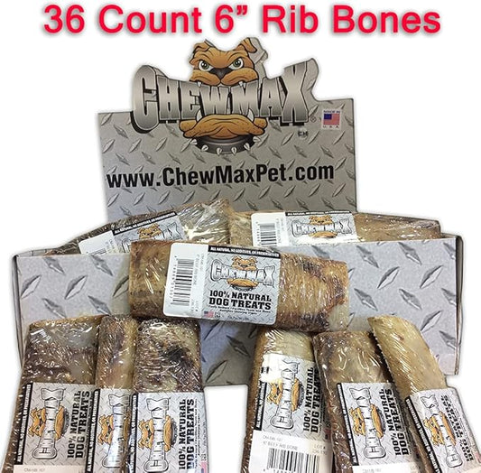 Roasted Rib Bones 36 Count of 6 Inch 100% Natural Roasted Rib Bones Made in the USA