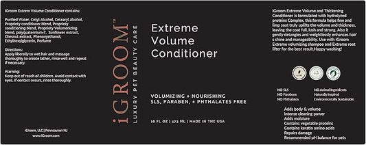 iGroom Extreme Volume Dog Conditioner, Luxury Pet Beauty Care, Adds Body and Volume, Repairs Damage, Made in USA, 16 oz
