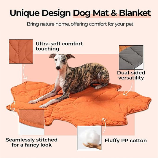 Dog Blanket Mat for Dogs Cats, 40×46" Leaf Design Pet Blankets Cover Machine Washable Double-Sided for Bed Couch Sofa Floors Furniture Protection, Maple Red