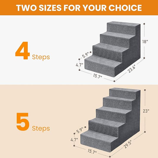 Niubya Dog Stairs for Small Dog, Dog Steps for High Beds and Couch,23”H Non-Slip Bottom Pet Stairs for Small Dogs and Cats,High-Density Foam Pet Steps Grey, 5 Steps