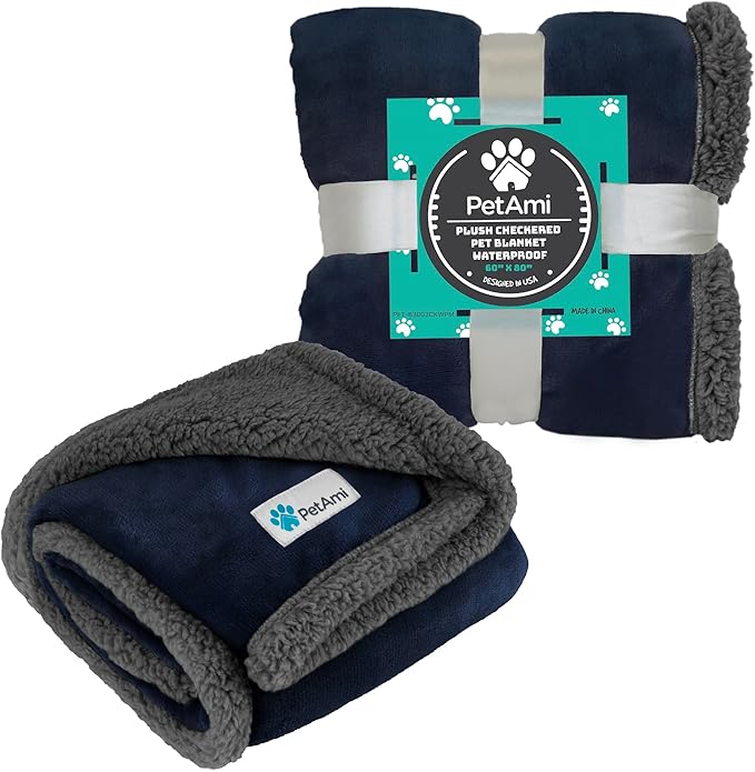 PetAmi Waterproof Dog Blanket for Medium Large Dog, Pet Puppy Blanket Couch Cover Protection, Sherpa Fleece Cat Blanket, Sofa Bed Furniture Protector Reversible Soft Plush Washable, 60x40 Navy Gray