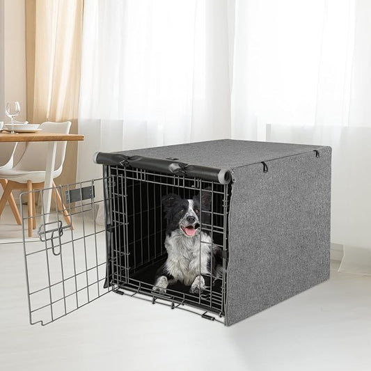 X-ZONE PET Double Door Dog Crate Cover - Polyester Pet Kennel Cover (Fits 24 30 36 42 48 inches Wire Crate) (48 Inch, Grey)