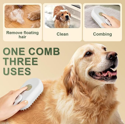 Pet Grooming Brush for Dogs, Soft Silicone Bristles, Ergonomic Handle, White and Orange