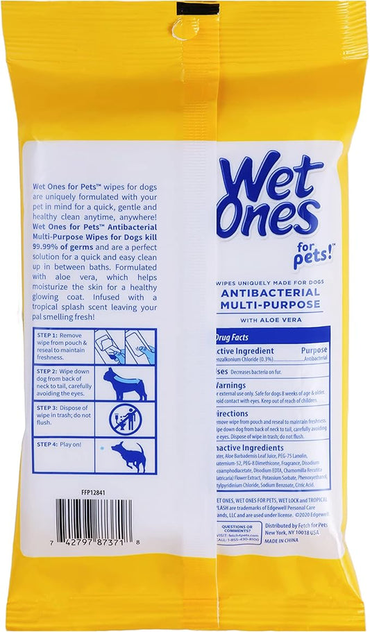 Wet Ones for Pets Multi-Purpose Dog Wipes with Aloe Vera, 30 count - 24 pack | Dog Wipes for All Dogs in Tropical Splash Scent, Wet Ones Dog Wipes with Wet Lock Seal