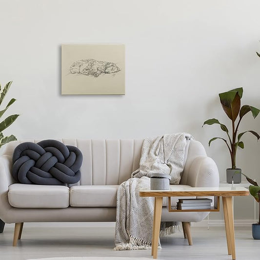 Stupell Industries Serene Dog Sleep Soft Cushion Monochrome Sketch Portrait, Design by Ethan Harper