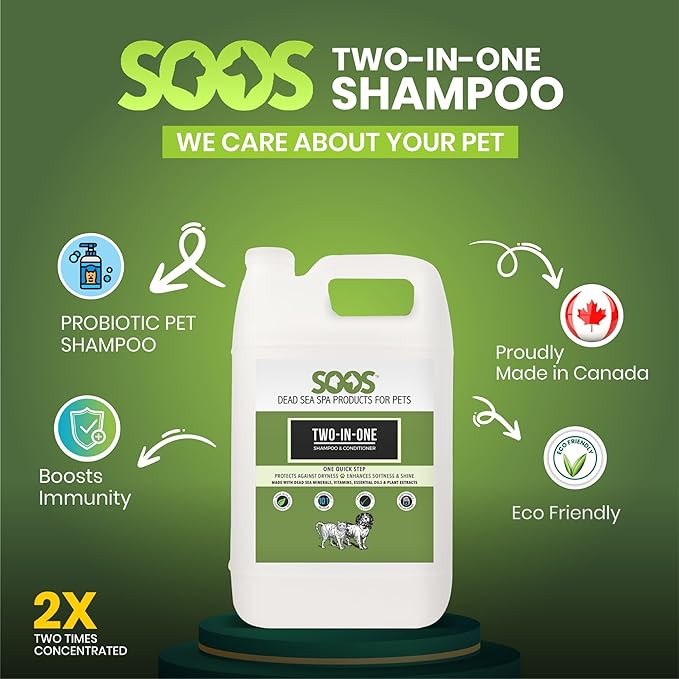 Soos Pet Shampoo and Conditioner Natural Dead Sea Minerals Two-in-One Deeply Absorbing with Vitamins Essential Oils Natural Ingredients Antiba-cterial for Dogs and Cats (4L)