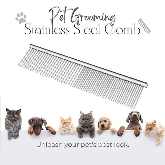 Flexzion Pet Grooming Comb Stainless Steel Cats Dogs Puppy Medium Animals Fur Trimmer Brush Accessory Tool With Smooth Teeth Needle Durable Lightweight -40Mm 1 Medium (40mm)