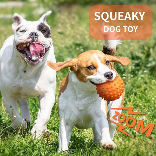 Apasiri Peanut Flavor Dog Ball, Indestructible Dog Toy for Aggressive Chewers, Large Breed, Squeaky, Rubber, Orange