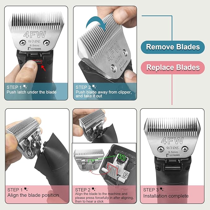 BESTBOMG Size 10W Wide Detachable Pet Dog Grooming Blades-Cutting Length 1/16"(1.5mm),Compatible with Andis,Oster A5,Wahl km10 Clippers