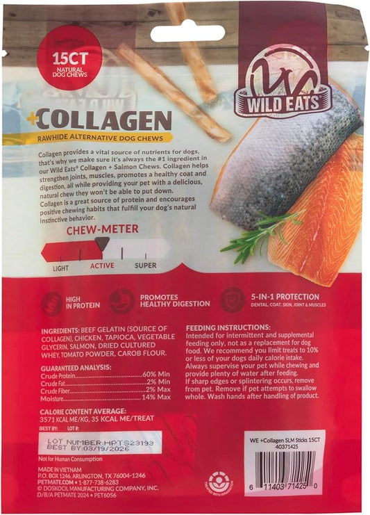 Real Salmon Collagen Sticks for Dogs, (15ct, 1cm Thick) Healthy Bully Stick - Long Lasting Dog Chew Treat