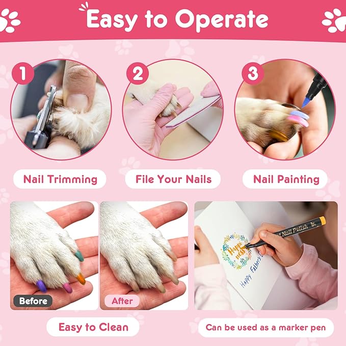 Dog Nail Polish Pens Quick Dry - 9 Colors Pet Nail Polish Set for Dogs, Safe Easy Application Fast Dry Girl Doggy - Great Puppy Nail Pawlish Set