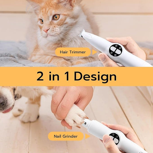 Mcbazel 2 in 1 Pet Micro Precision Trimmer & Nail Grinder, Multifunctional Rechargeable Pet Shaver Hair Nail Trimmer with LED Light for Paws Eyes Ears Face Buttocks for Large/Small Dogs and Cats