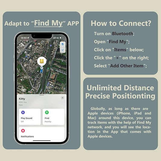 Silicone Bell Cat Tracker, Locator for Pets Only iOS, Dog Location Tracking Collar, Works Worldwide with Any Collar, No Other Fees, Huthur Tag