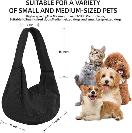 Dog Carrier Sling - Ultra Breathable Reversible Puppy Carrier Purse with Storage Pocket, Travel Safety Harness, Hand-Free Dog Sling Carrier for Carry Small Dogs and Cats, Dog and Cat Harness(Black)