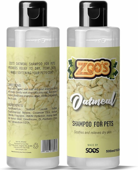 Zoo’s Pet Oatmeal Dog Shampoo for Cats and Pets Fast Absorbing Moisturize Skin Provides Relief to Dry, Itchy Skin While Softening Your Pet’s Coat - 1x Dog and Cat Shampoo (500ml / 16.9oz)