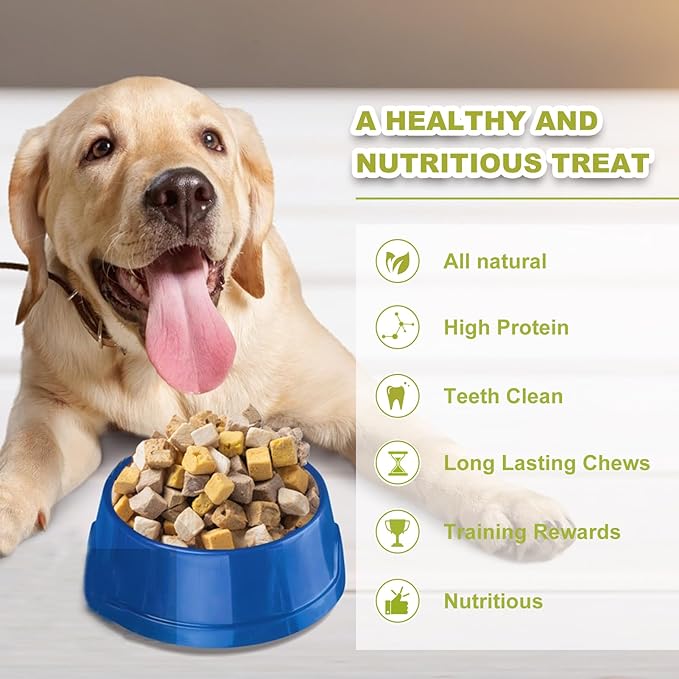 Freeze Dried Chicken Duck Salmon Cube - Cat Dog Dices Food Treats 5 in 1 Raw Egg Yolk High Protein Snacks Easy Digestion Pet Food No Fillers Preservatives or Additives for Training(5 OZ)