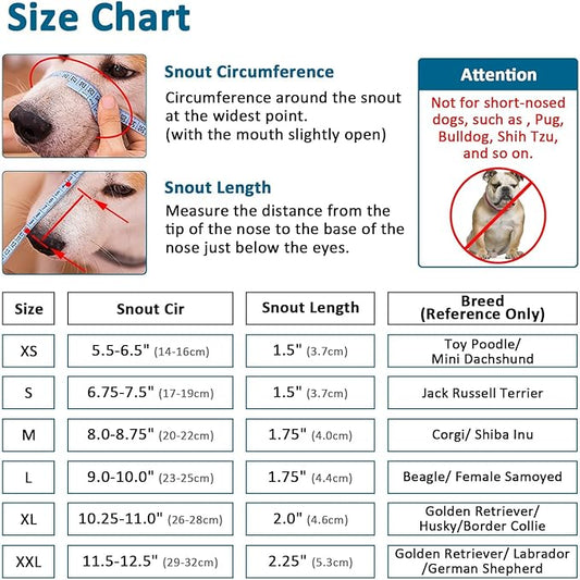 LUCKYPAW Dog Muzzle, Mesh Muzzle for Large Medium Small Dogs, Soft Dog Muzzle to Prevent Biting Chewing Excessive Barking with Adjustable Head Strap, Perfect for Vet Visit (Black, XL)