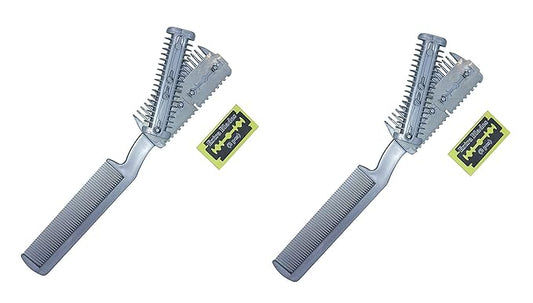 2-Pack Manual Pet Hair Trimmer for Dogs & Cats - Quiet Razor with Extra Blades, Comb Attachment - Comfortable Grip, Safe for All Coat Types