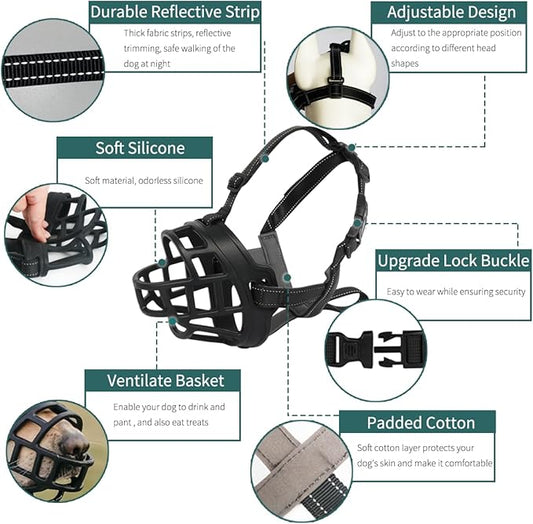 BARKLESS Dog Muzzle, Silicone Basket Muzzle for Small Medium Large Dogs, Soft Cage Muzzle Prevent Biting Chewing, Allow Drinking Panting, Suitable for German Shepherd