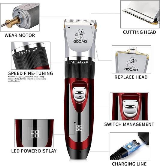 Goood Cat Clippers for Matted Hair - Professional Grooming Kit with Quiet Paw Trimmer & Nail Grinder - Suitable for Cats & Small Dogs (Red+Black)