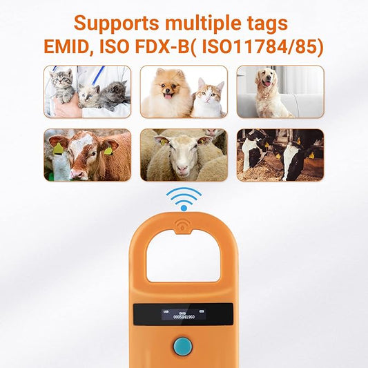 Tera Pet Microchip Reader Scanner RFID Portable Animal Chip ID Scanner with OLED Display Screen Rechargeable Data Storage Tag Scanner Supports EMID FDX-B(ISO11784/85) for Dog Cat Pig Animal Management