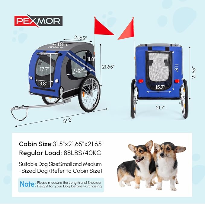 PEXMOR Dog Bike Trailer, Folding Pet Dog Trailer Cart for Bicycle, Bike Cargo Wagon Carrier w/Universal Hitch & 20" Wheel