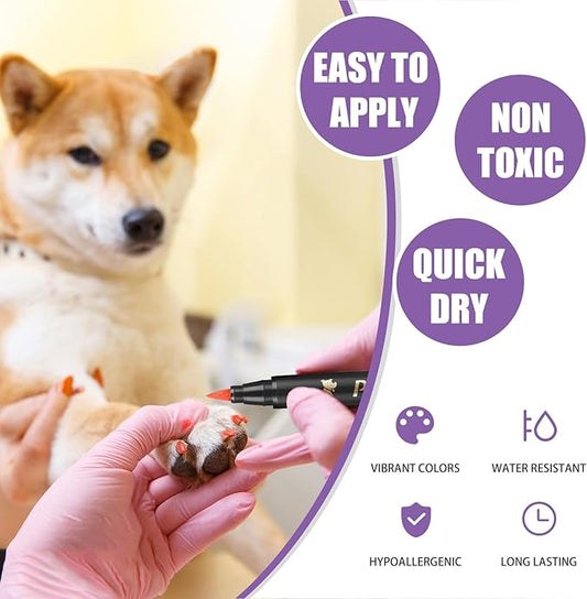 15 Colors Dog Safe Nail Polish Pen Quick Dry, Pet Nail Colors for Cats/Dogs/Birds/Rabbits, Easy to Apply