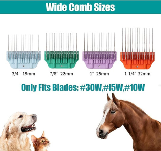 Dog Animal Stainless Steel Wide Clipper Attachment Guard comb Set for A5 Series | Snap-On/Off Design Combs,Only Fir for 10W/15W/30W Wide Blade (Large 4-Piece)