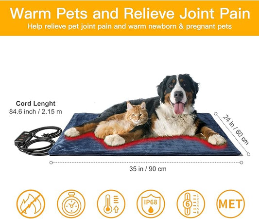 Toozey Pet Heating Pad, 6 Adjustable Temperature Dog Cat Heating Pad with Timer, Indoor Pet Heating Pads for Cats Dogs with Chew Resistant Cord, Electric Pads for Dogs Cats, Pet Heated Mat