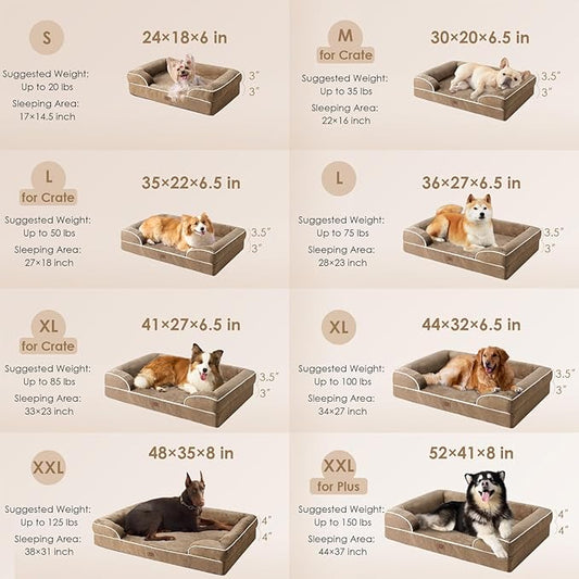 EHEYCIGA Orthopedic Dog Beds for Extra Large Dogs, Waterproof Memory Foam XL Dog Bed with Sides, Non-Slip Bottom and Egg-Crate Foam Big Dog Couch Bed with Washable Removable Cover, Camel