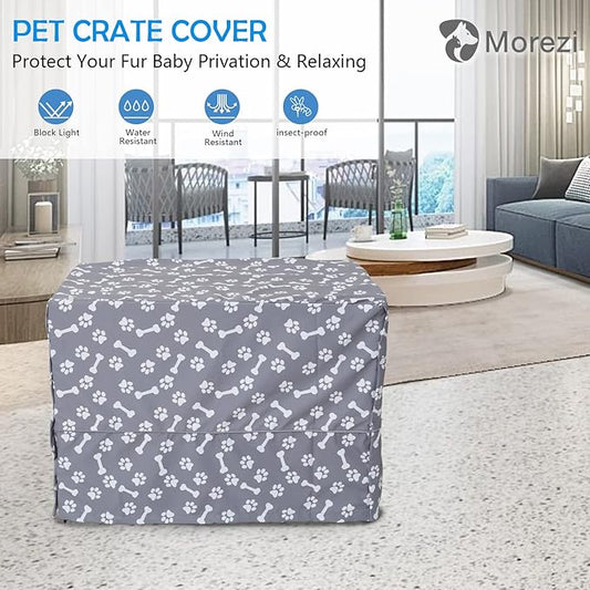 Dog Crate Cover for Wire Crates, Heavy Nylon Waterproof, Fits Most 48" inch Dog Crates, Easy to Put On, Take Off, and Adjust - Cover only - GrayPaw - S